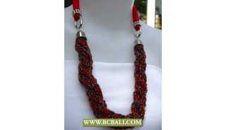 Reds and Black Squins wrap with Red cloth Necklace